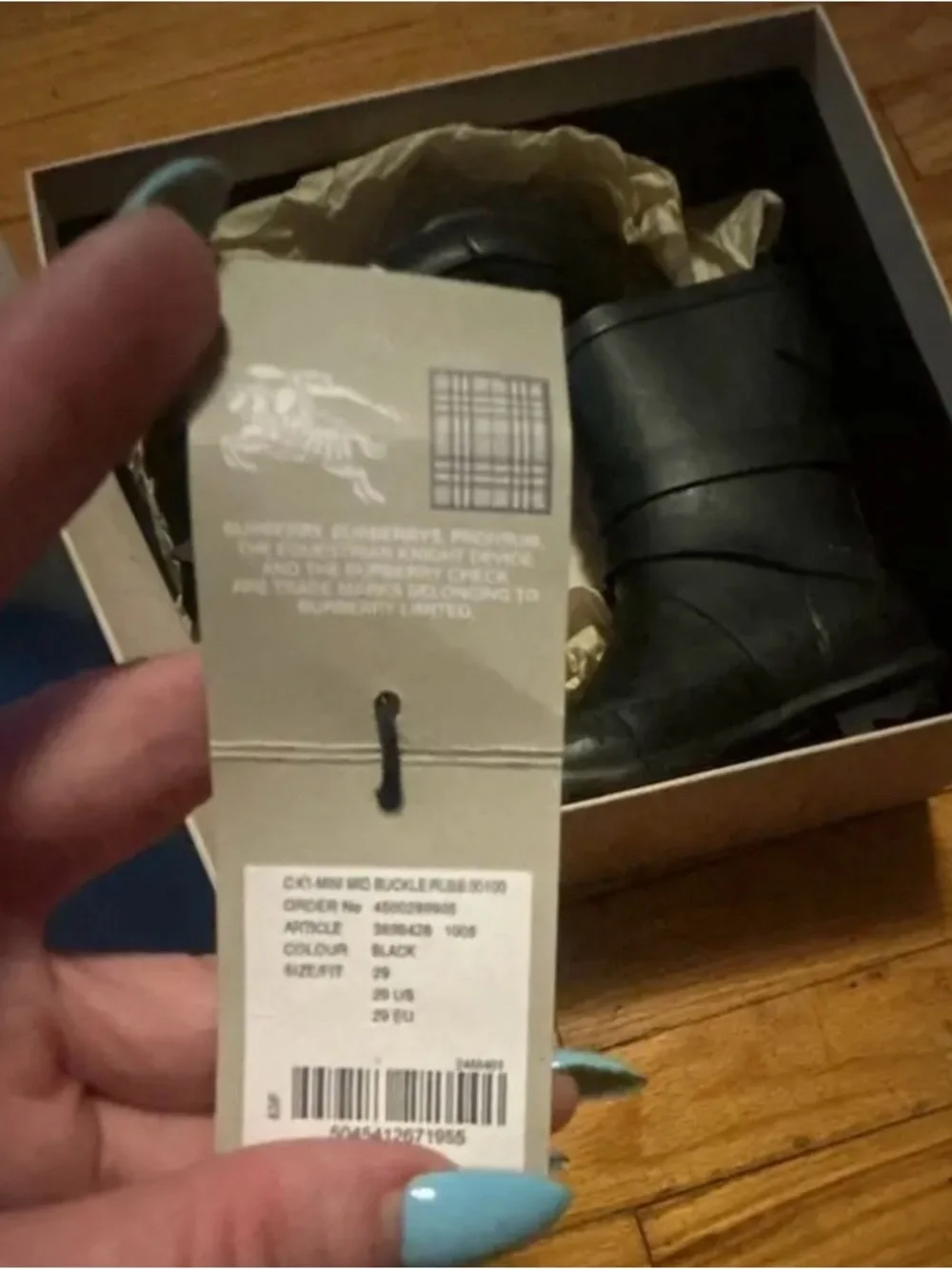 Burberry Matte Black Mid-Calf Rubber Rain Boots with Buckle Size 11.5 USA kids